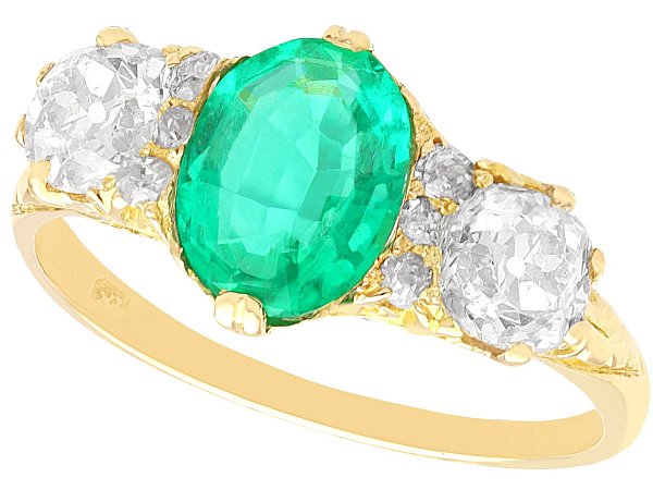 Antique Oval Cut Emerald Trilogy Ring