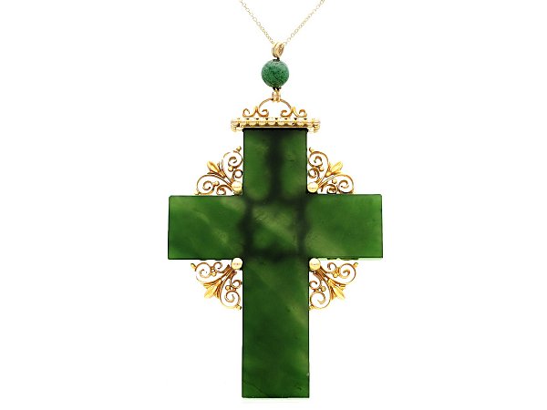Victorian gold cross pendant in jade