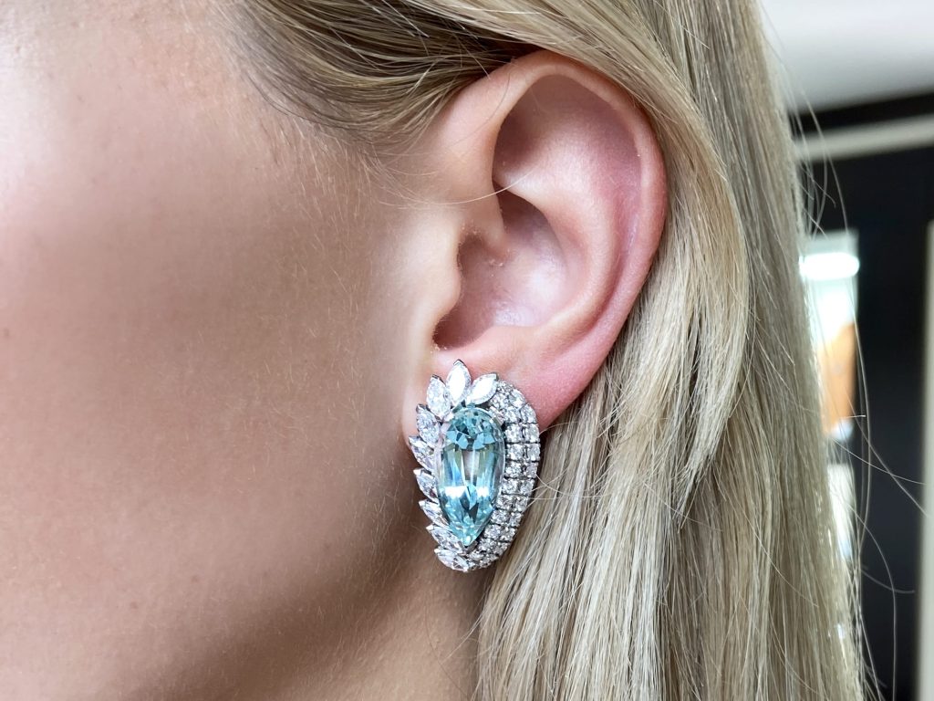 aquamarine and diamond earring