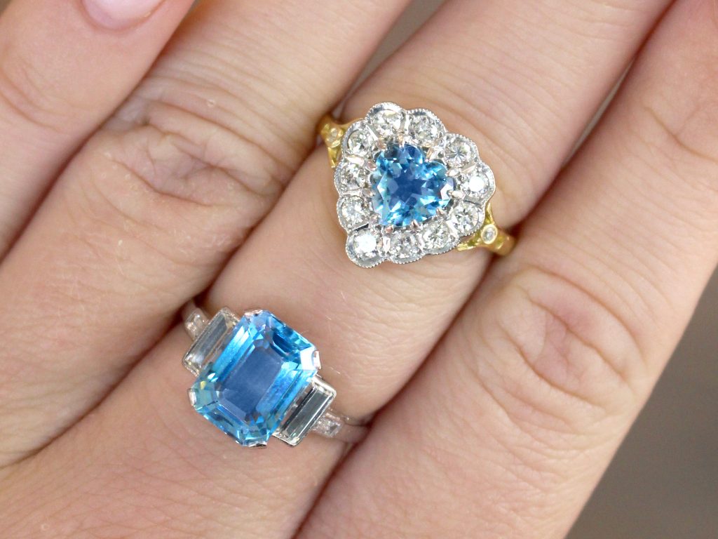 aquamarine and diamond rings