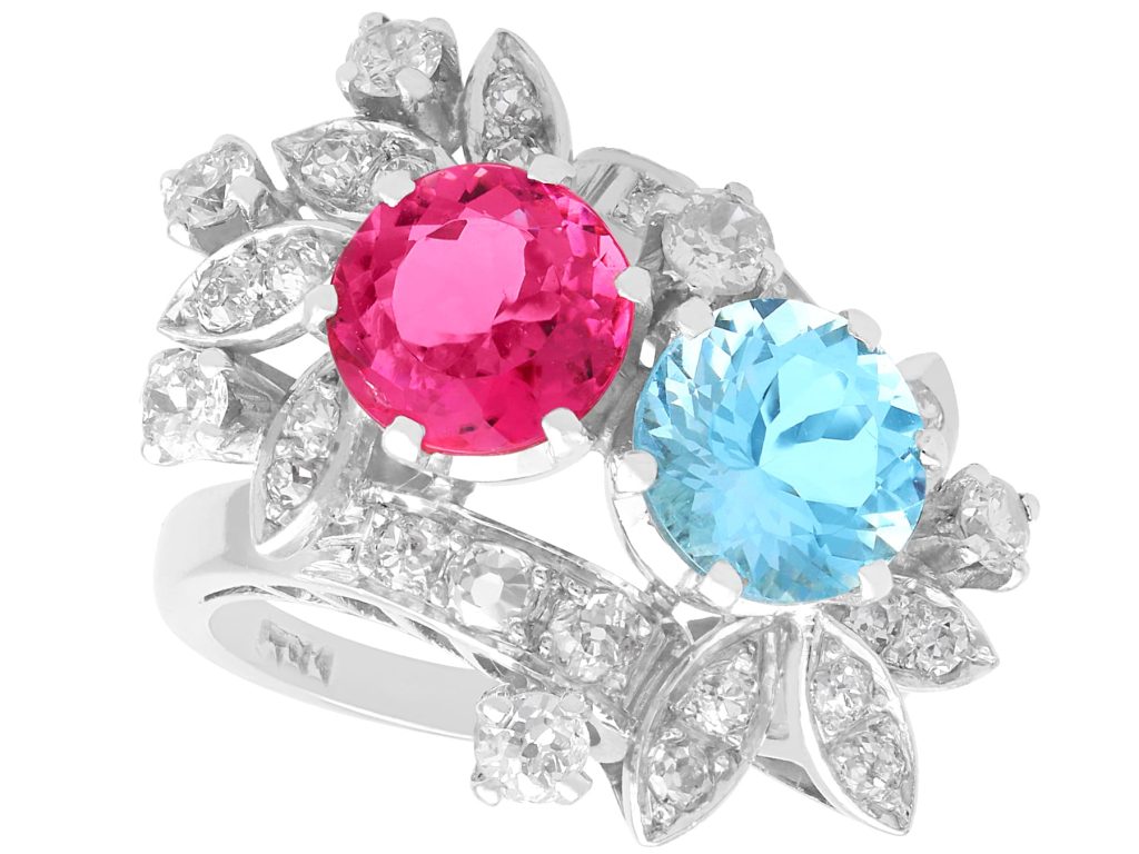 pink tourmaline and aquamarine ring
