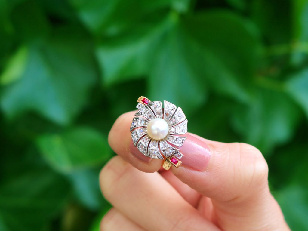 1940s pearl and ruby stud earrings