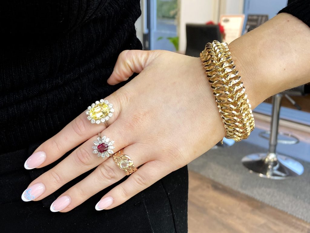 wearing 1960s yellow gold bracelet