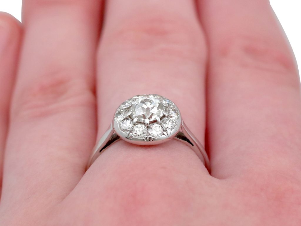 wearing diamond minimalist halo engagement ring