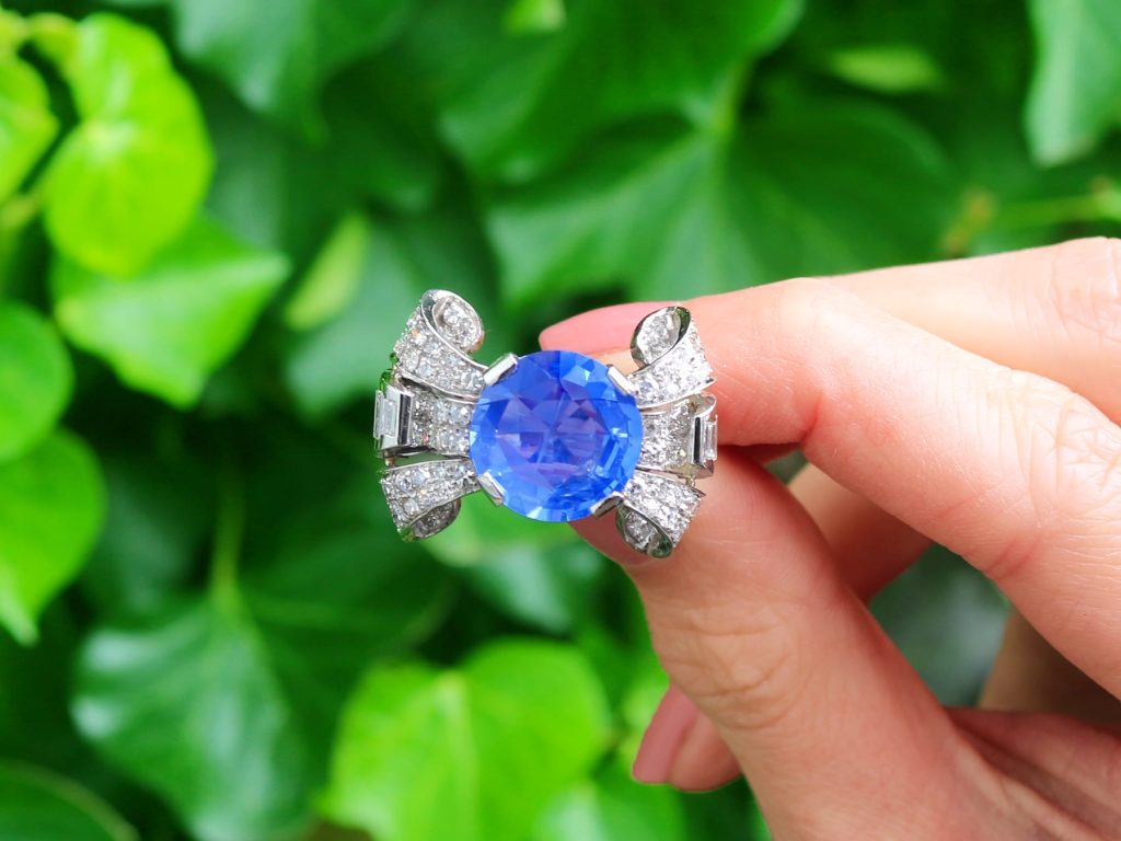 Ceylon sapphire diamond and platinum Art Deco ring 