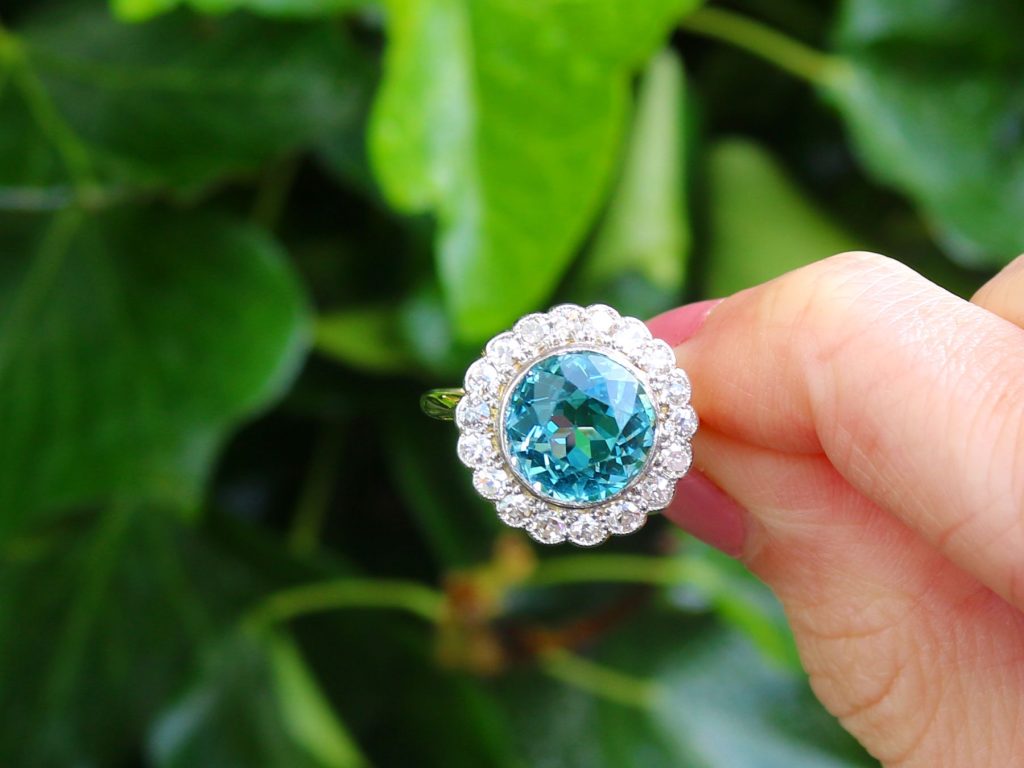 aquamarine and diamond cluster ring
