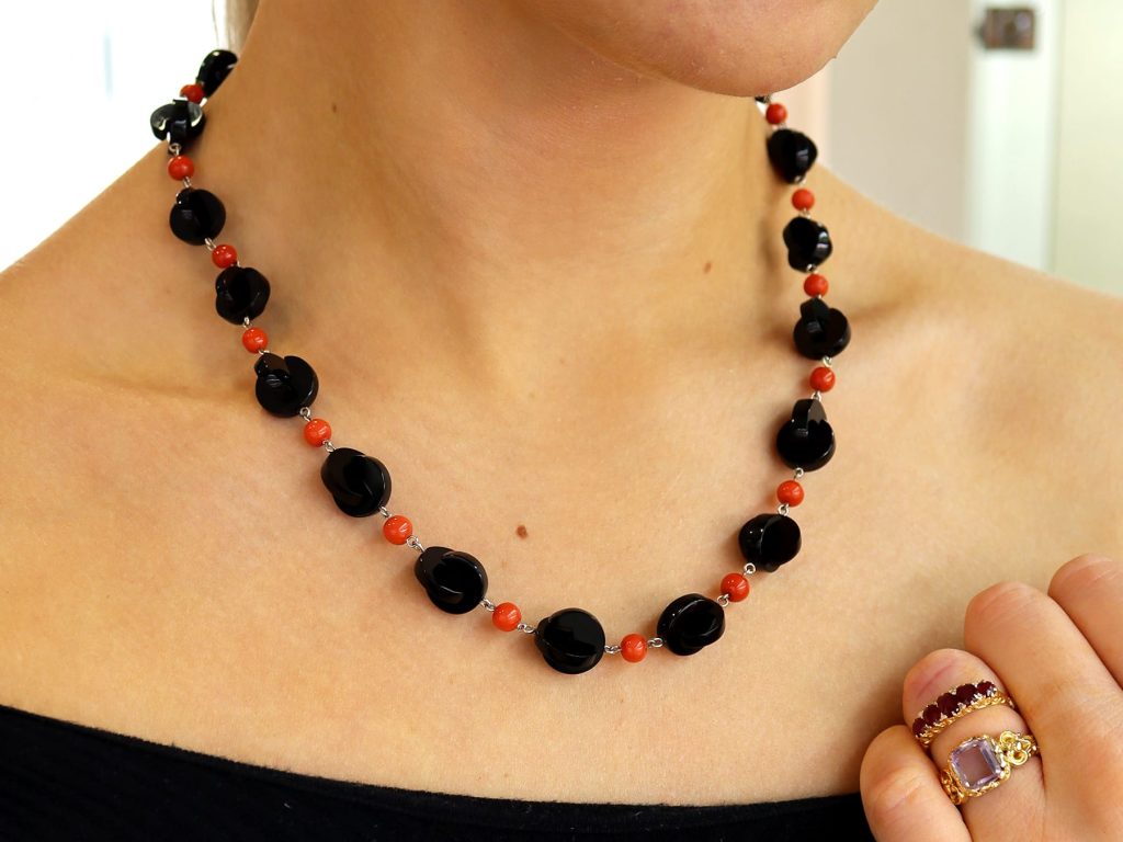 onyx and coral Art Deco necklace 