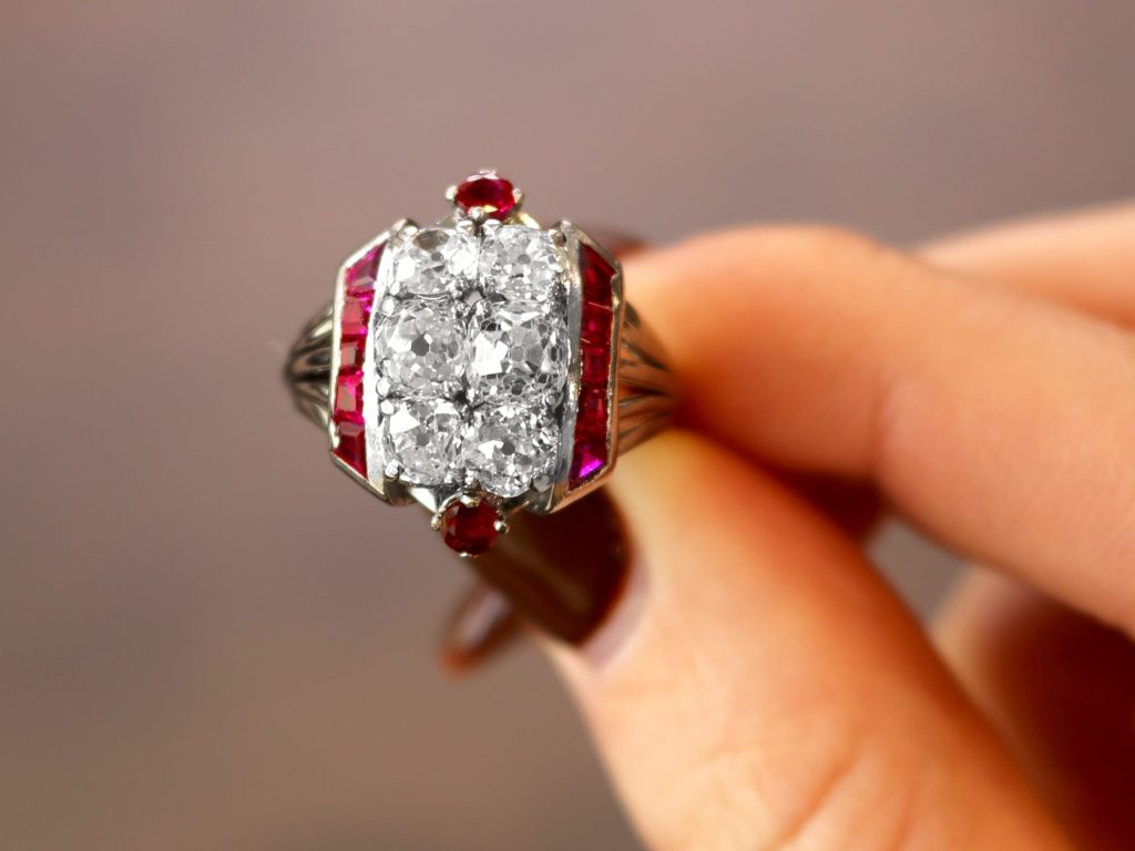 ruby diamond and white gold Art Deco ring 