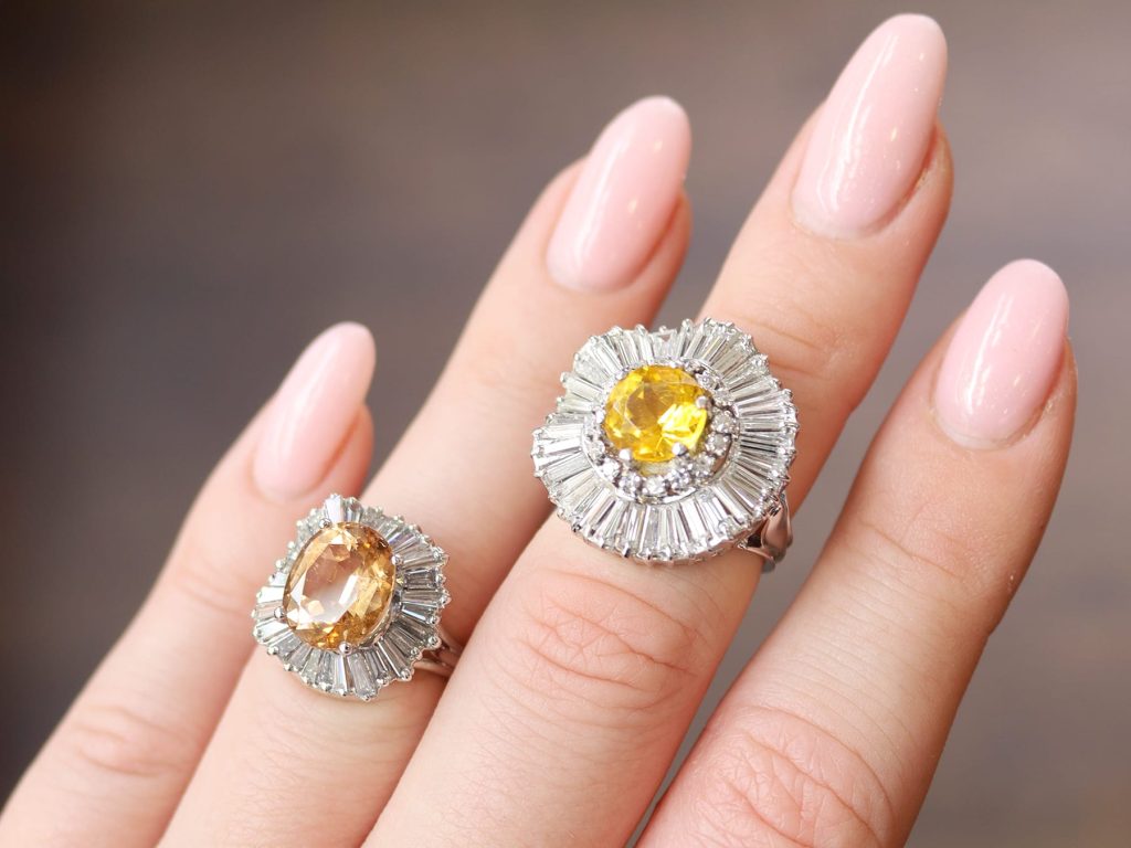 gemstone rings on hand
