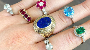 gemstone rings on hand