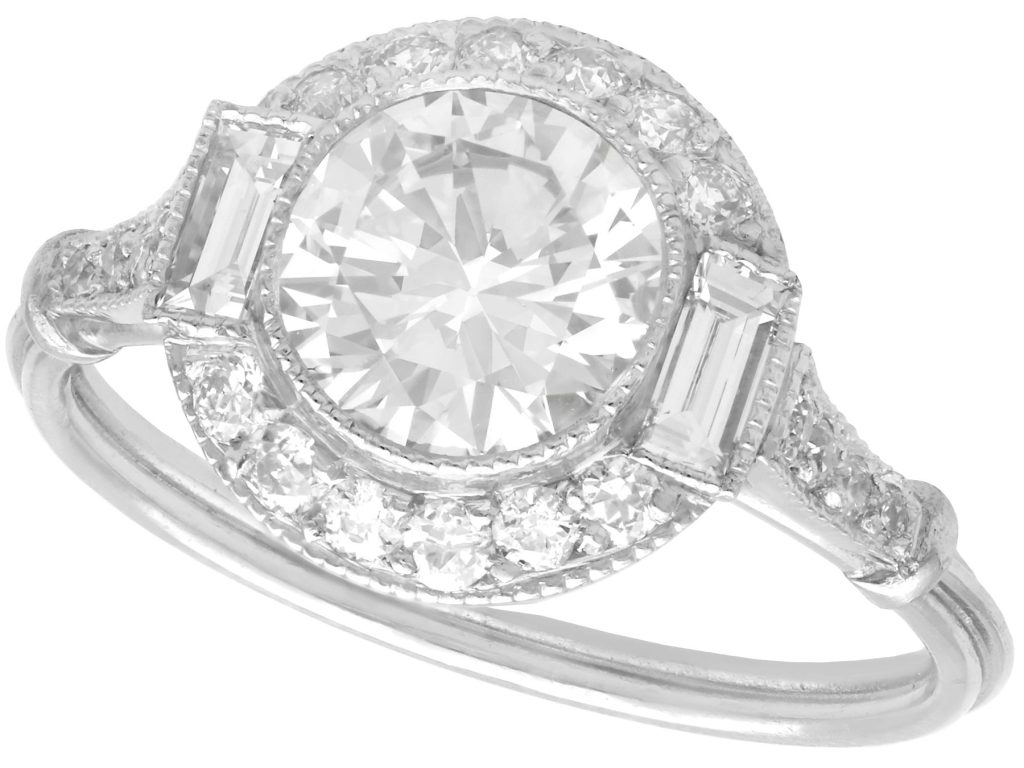 Art Deco Halo Ring with Baguette
