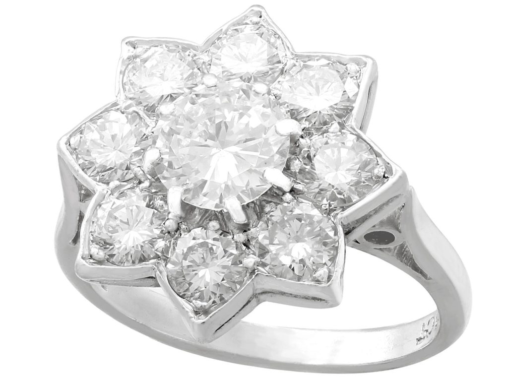 diamond and platinum cluster ring