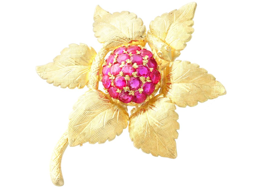 ruby floral brooch