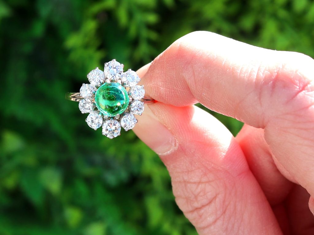emerald and diamond cluster ring
