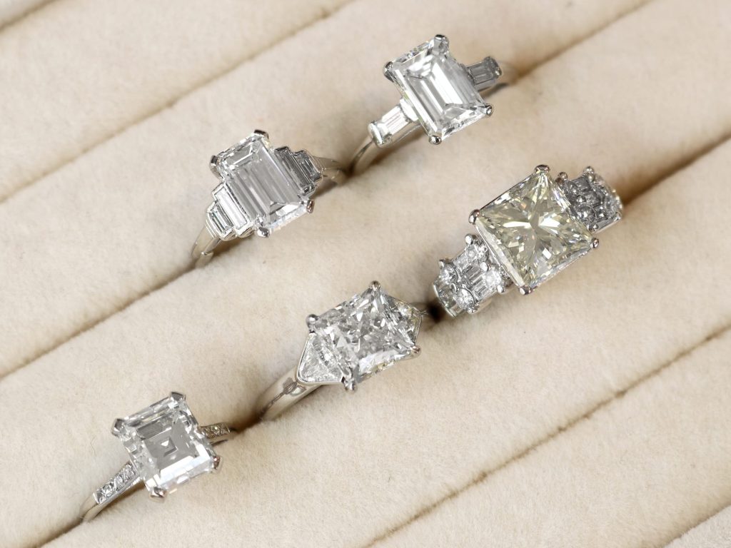 Emerald and Princess Cut Engagement Rings
