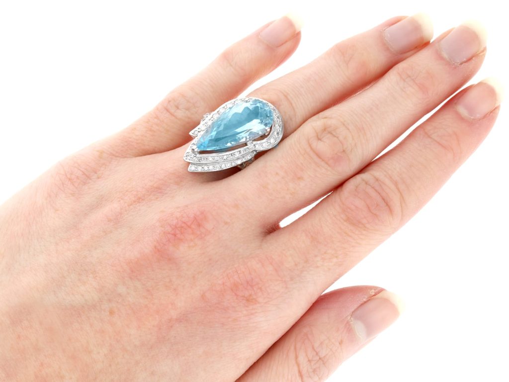aquamarine diamond ring on hand