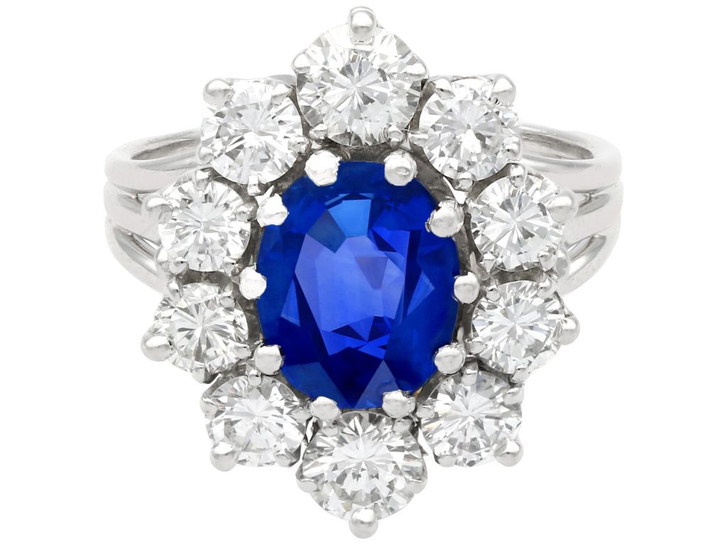 Sapphire and diamond cluster ring