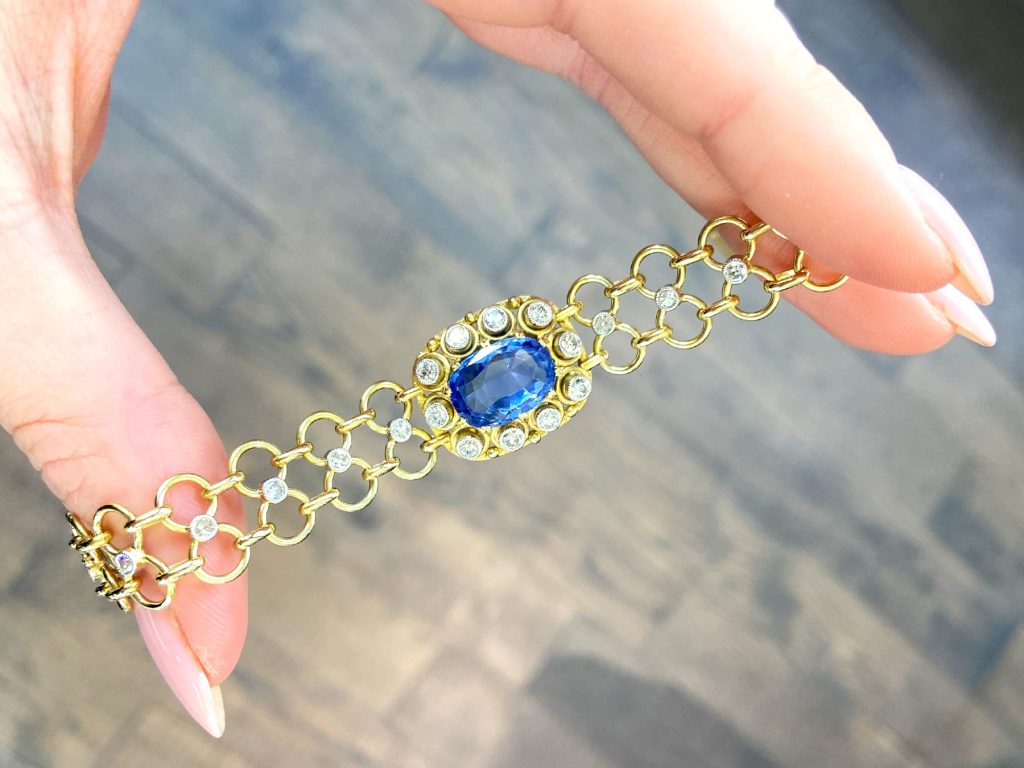 sapphire diamond yellow gold bracelet 