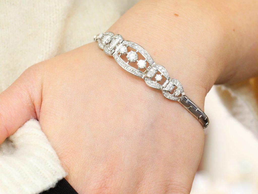 diamond and white gold bracelet being worn 