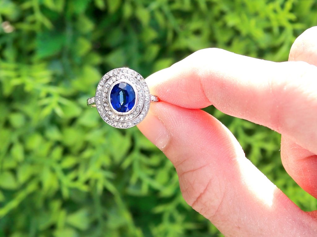 sapphire and diamond double halo ring outside 