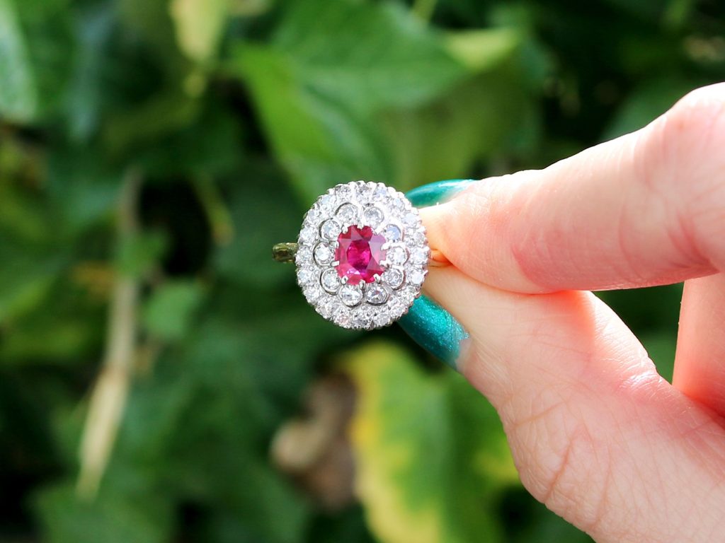 Burmese ruby and diamond cluster ring 
