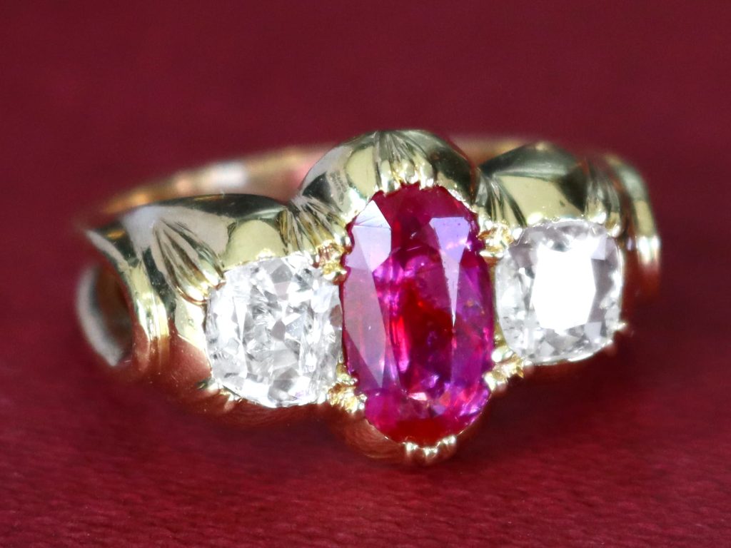 Victorian ruby and diamond trilogy ring 