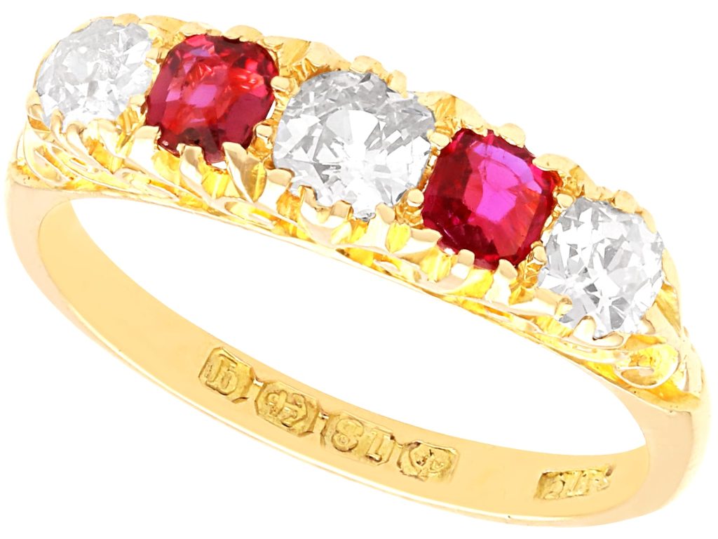 ruby and diamond five stone ring 