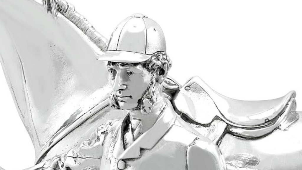 silver horse statue close up