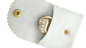 diamond sapphire ring in pouch