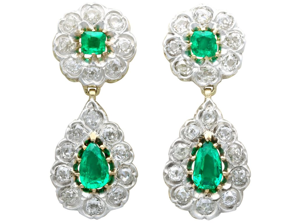 Pear Drop Emerald and Diamond Earrings
