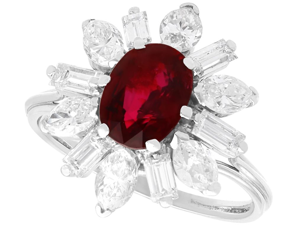 Ruby and Diamond Cluster Engagement Ring