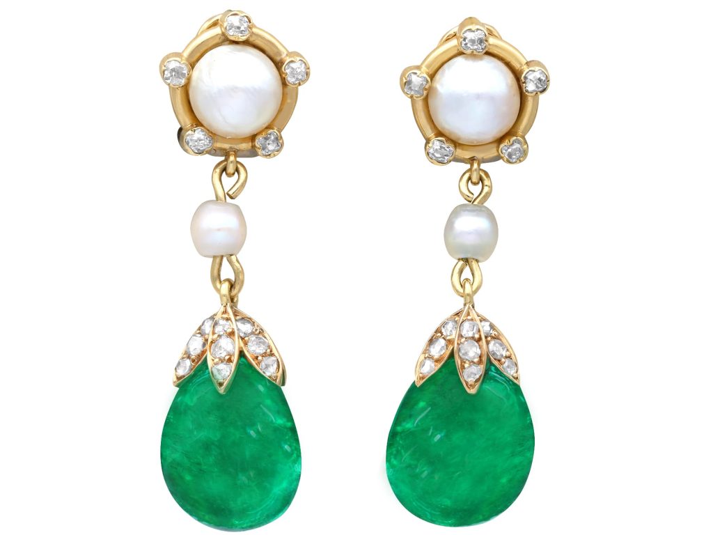 Antique Emerald and Pearl Earrings