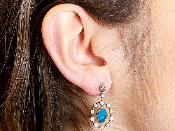blue opal and diamond drop earrings 