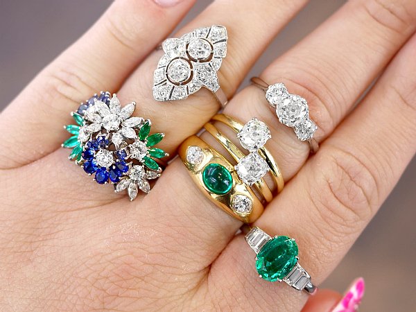 mix of gemstone and diamond rings 