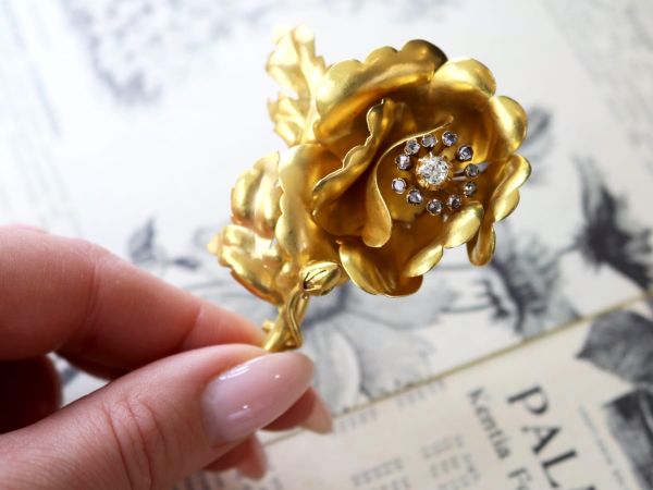 yellow gold and diamond floral brooch 