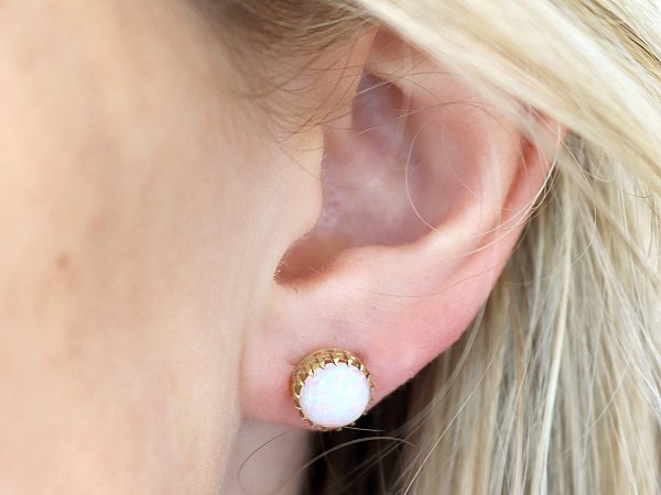 opal studs with blonde hair