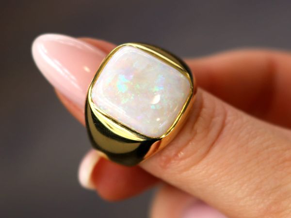 yellow gold and opal signet ring 