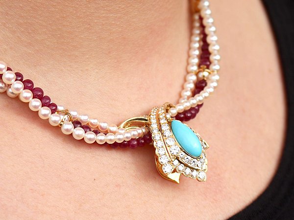 ruby and turquoise pearl necklace 