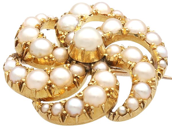 pearl and yellow gold brooch